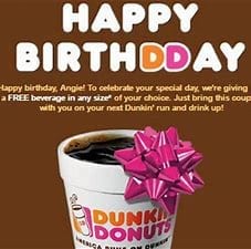 Dunkin Donuts birthday email campaign example