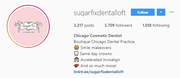 Instagram profile with logo of dental practice
